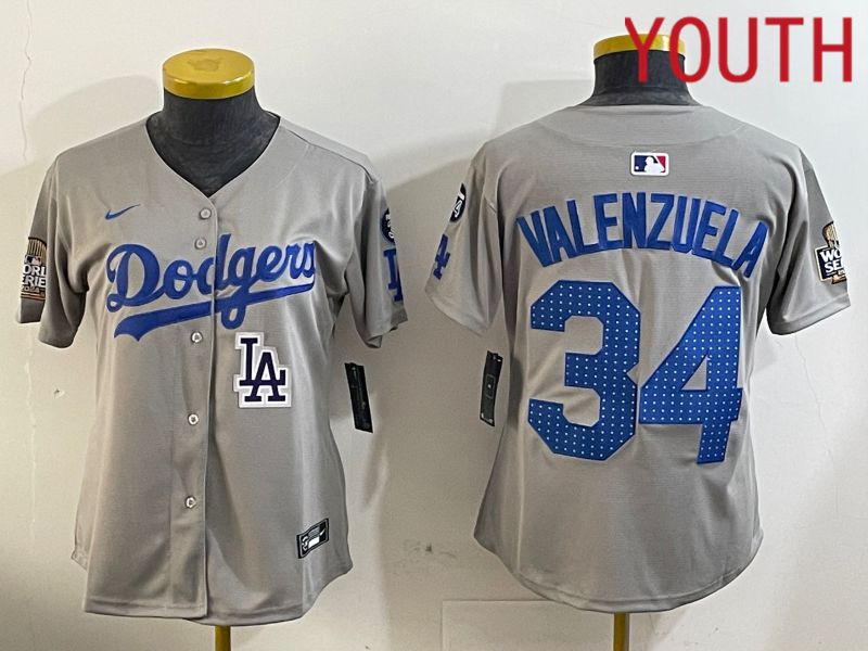 Youth Los Angeles Dodgers #34 Valenzuela Grey Game 2024 Nike MLB Jersey style 1205